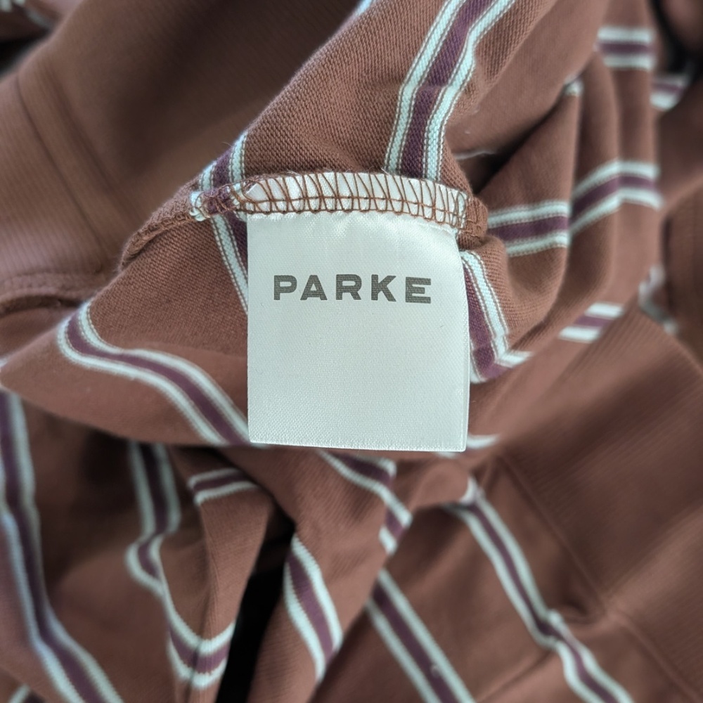 PARKE Striped Mockneck Pullover Women L/XL Mocha Brown Tonal Stripe Cotton NWT - Picture 11 of 13